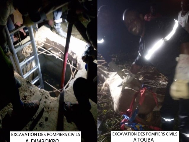 LES POMPIERS CIVILS EXTRAIENT UN ENFANT SANS VIE A DIMBOKRO ET UN CHEVAL A TOUBA